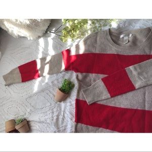 Soft | Red and Tan | Wide Neck | Striped | Sweater